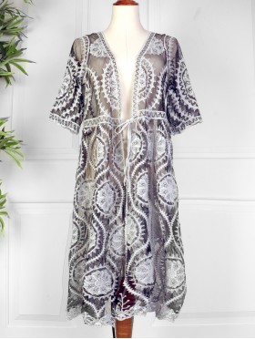 Lace Kimono W/ Abstract Pattern